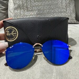 Ray-Ban Gold Frame Sunglasses with Blue Lenses
